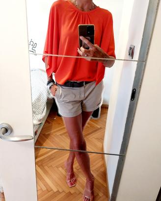 Blusa Zara rosso arancio con manica Kimono