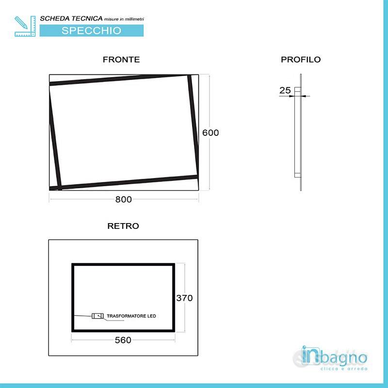 COMPRA SUBITO, SPECCHIO RETROILLUMINATO LED 70X140 CM CON ACCENSIONE TOUCH  E BORDO SATINATO