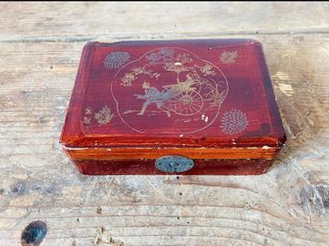 Scatola vintage legno laccato jinrikisha '900