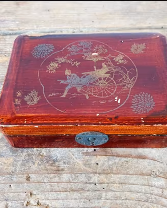 Scatola vintage legno laccato jinrikisha '900