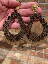 Orecchini grandi pendenti pelle e oro