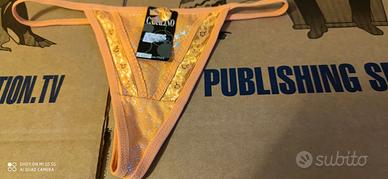 Tanga donna estivo, con pizzo, arancio