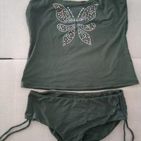 Tankini verde militare con farfalla top + slip