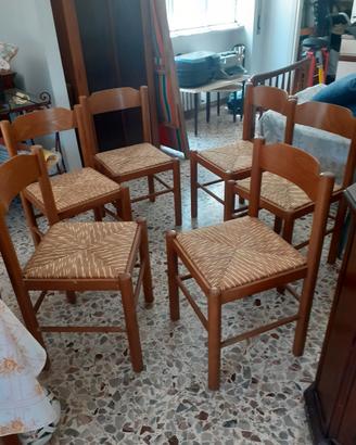 6 sedie di legno impagliate