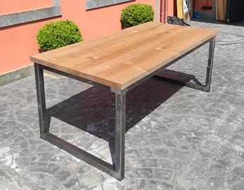 Tavolo industrial design legno massello ferro 