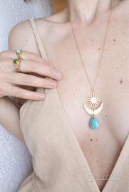 🌿 Collana artigianale Luna Crescente e pietra 