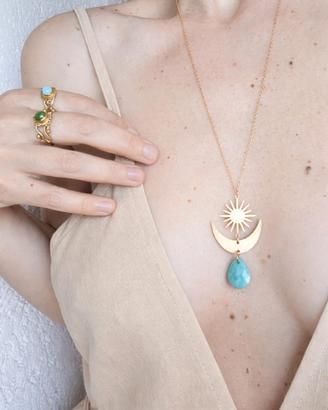 🌿 Collana artigianale Luna Crescente e pietra 