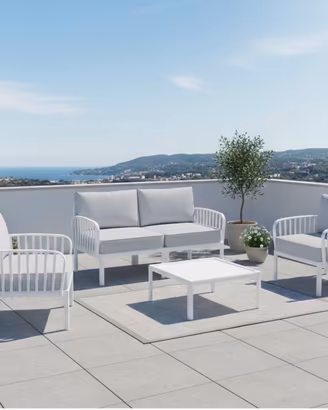 Set esterno divano poltrone polipropilene bianco