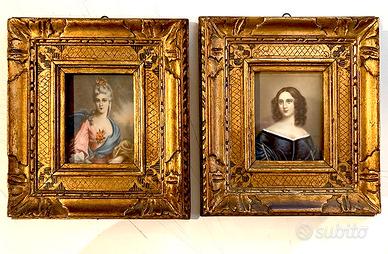 Antico ritratto di donna in miniatura - set 2 pz.
