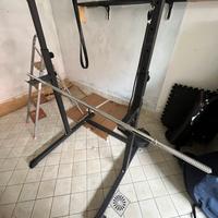 Rack sbarra per trazioni + bilanciere con pesi