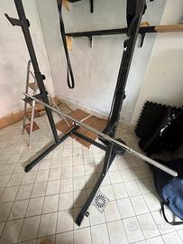 Rack sbarra per trazioni + bilanciere con pesi
