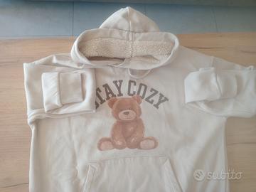 felpa Teddy beige con cappuccio pellicciotto 