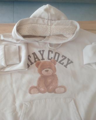 felpa Teddy beige con cappuccio pellicciotto 