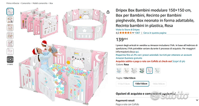 Recinto componibile bimbi bianco e rosa 150x150cm