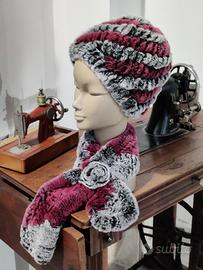 Cappello e Sciarpa in Pelliccia viva magenta