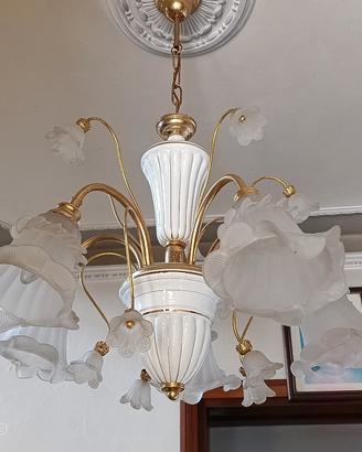 Lampadario in vetro di murano e ceramica vintage 