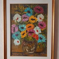 Dipinto vintage floreale a olio firmato Vir