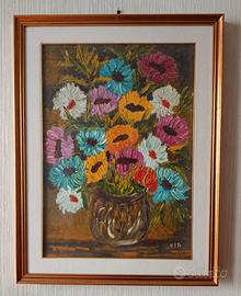 Dipinto vintage floreale a olio firmato Vir