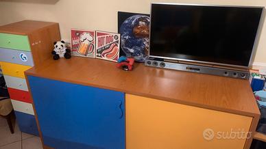 Mobile basso molto capiente ciliegio blu arancio