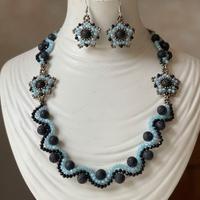 Collana Orecchini Pietra lavica nera vintage chic