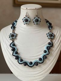 Collana Orecchini Pietra lavica nera vintage chic