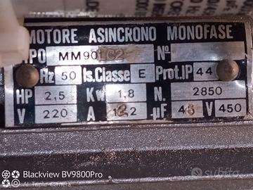 Motore elettrico monofase 2,5 hp 2850 giri