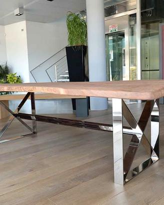 Tavolo in noce con base in acciaio inox