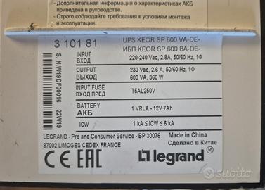 UPS Legrand modello Keor SP 600VA
