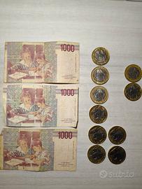 ⭐Set di monete e banconote di 1000 lire italiane ⭐
