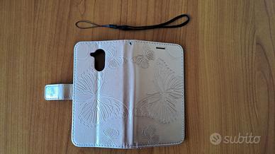 Cover cellulare funzione a libro, colore oro/rosa