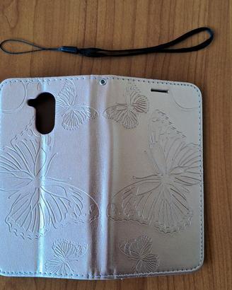 Cover cellulare funzione a libro, colore oro/rosa