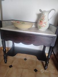 mobile petineuse antico in noce e marmo. vintage.