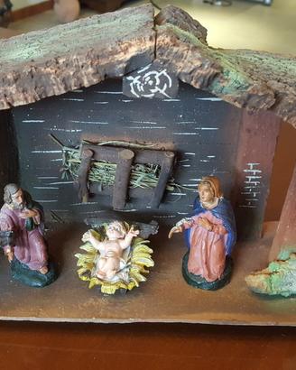 Presepe completo statuine in gesso vintage