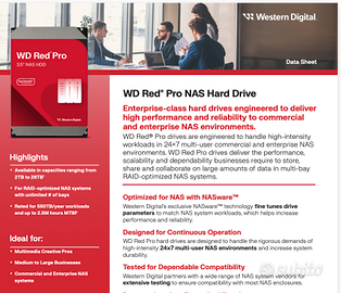 Hard Disk HD WD RED PRO SATA 10TB SIGILLATO
