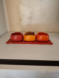 Set 3 vasetti decorativi in ceramica con vassoio