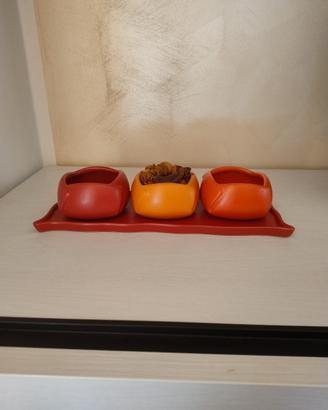Set 3 vasetti decorativi in ceramica con vassoio