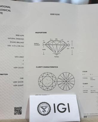 Diamante 0.93 ct Cert. IGI