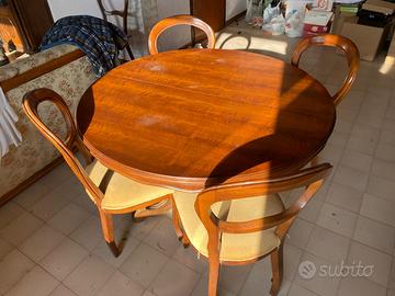 Tavolo da Pranzo Antico Rotondo in Legno Massello