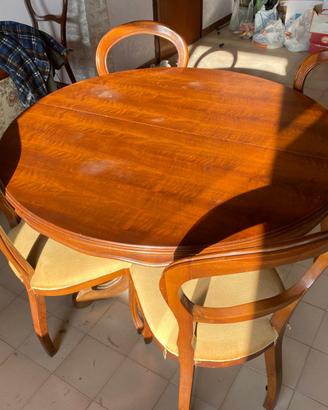 Tavolo da Pranzo Antico Rotondo in Legno Massello