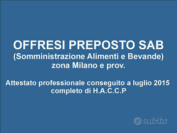 Preposto SAB - Somministrazione Alimenti e Bevande