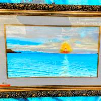 Quadro con tramonto dipinto a mano su tela a olio.