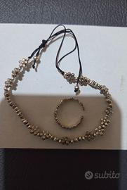 Set Bracciale e Anello Floreale in Argento/Metallo