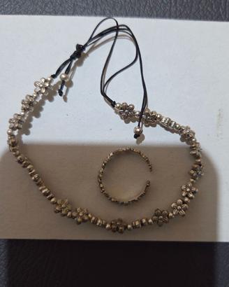 Set Bracciale e Anello Floreale in Argento/Metallo