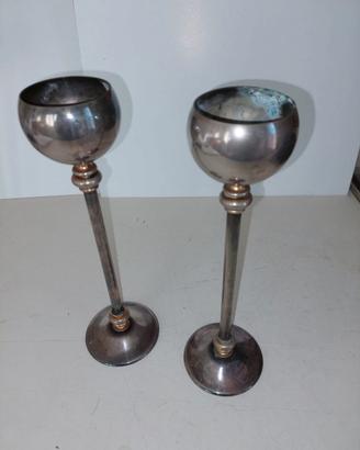 Coppia Candelieri in bagno d'argento h=23,5 cm