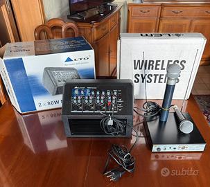 Cassa amplificata con mixer e microfono shure