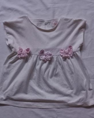 Maglietta Malvi&Co bianca fiocchi rosa 2 anni