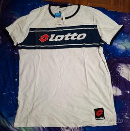 T-Shirt LOTTO bianca banda blue mis. XL Nuova cart