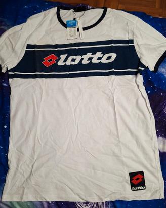 T-Shirt LOTTO bianca banda blue mis. XL Nuova cart