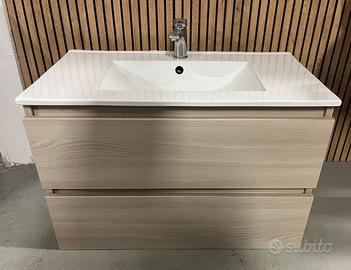 Mobile bagno sospeso rovere chiaro 80cm +rubinetto