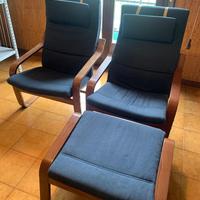 2 poltrone POANG con cuscineria e poggia piedi